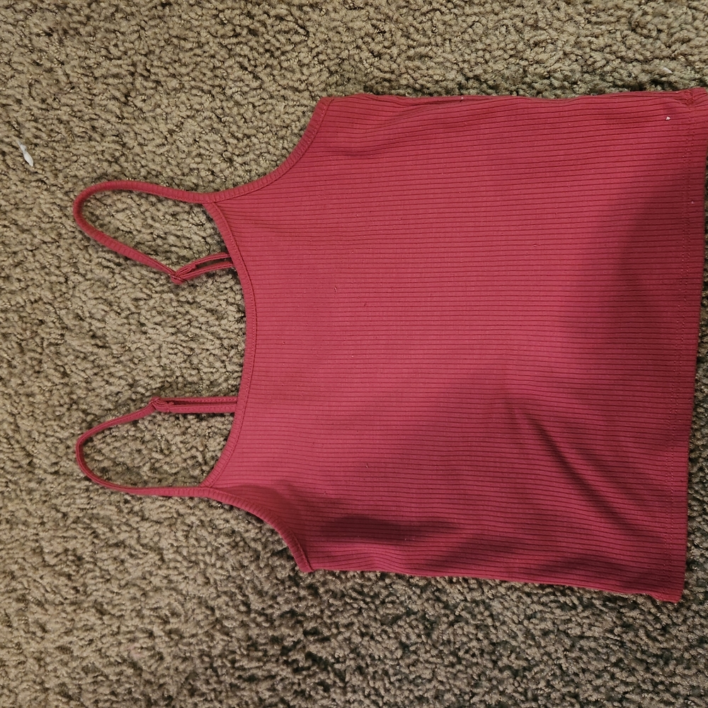 Women's Red Ribbed Tank Top
